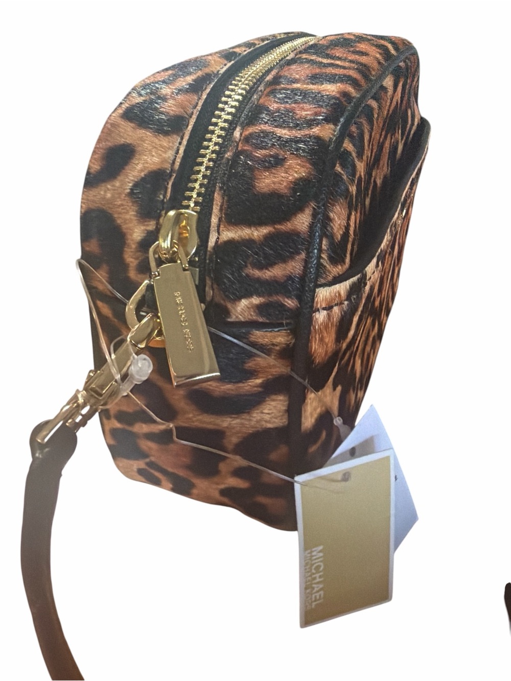 Michael Kors Jet Set Small Leopard Calf Hair Leather Camera Crossbody Bag Brown - Picture 4 of 8